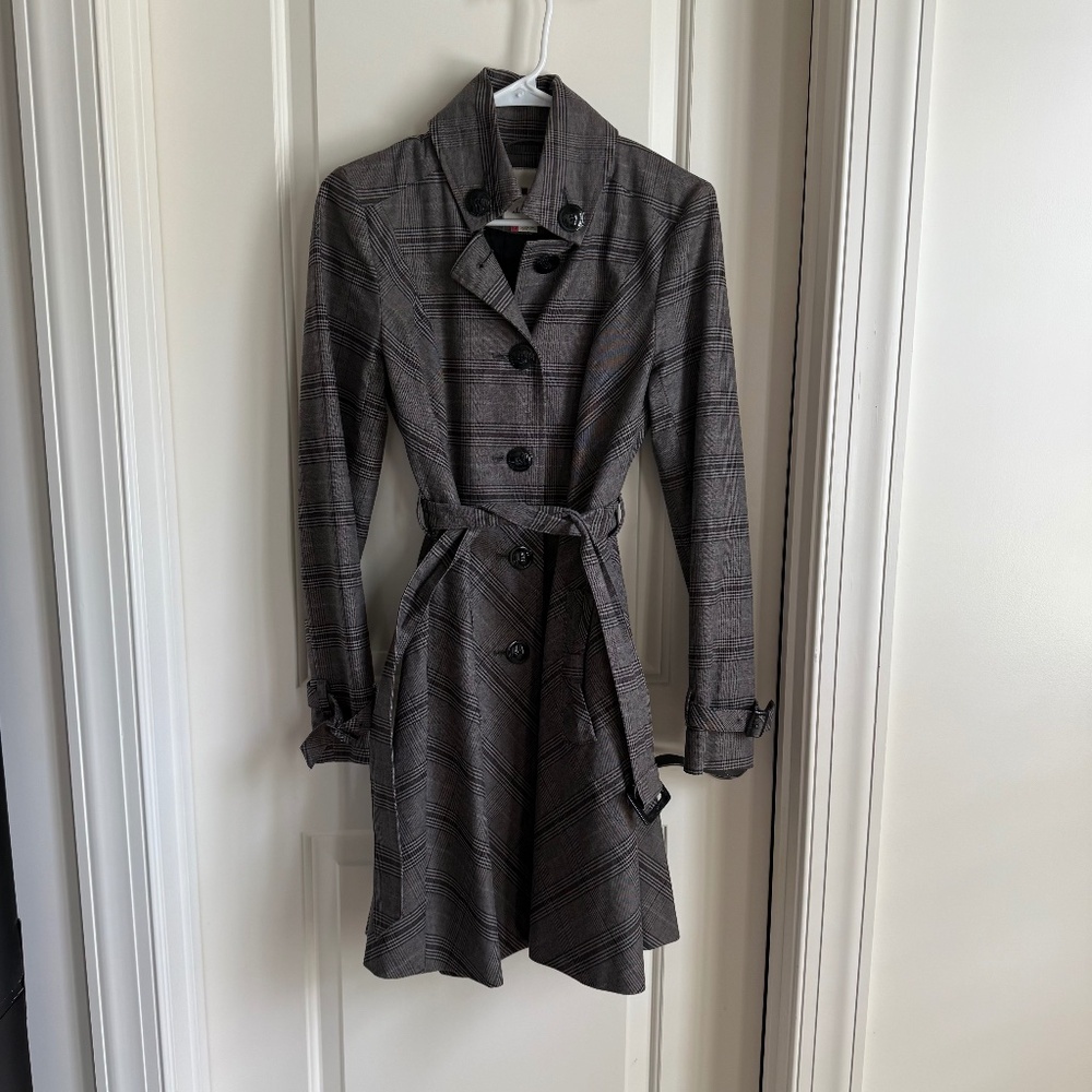 Anthropologie Elevenses 1Inverness Plaid Belted Trench Coat
